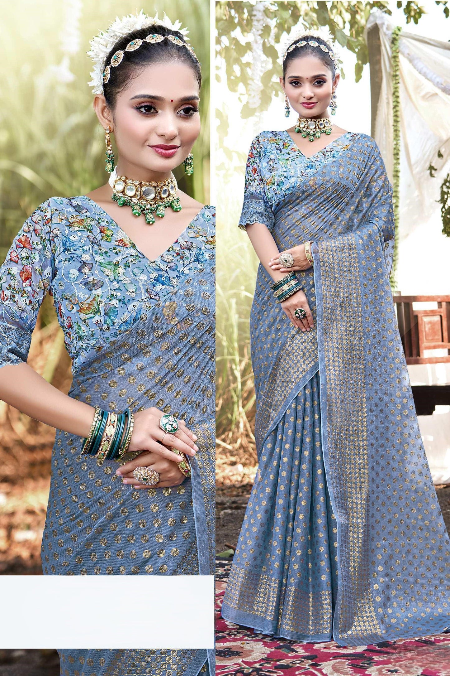 Rado Light  Moss  Saree with Digital Printed Blouse and Best Selling Saree Design