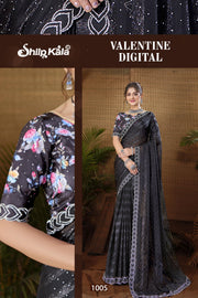 Valentine Multicolour Saree with Digital Shifli Blouse and Jarkan Stone Work Concept