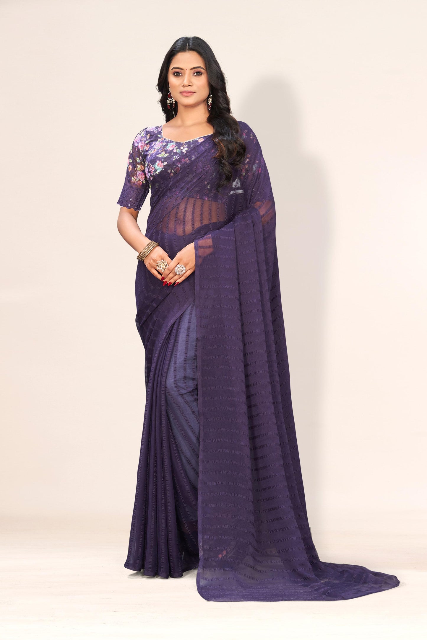 Celestial Shine Saree in Soft Chiffon Fabric – Illuminate Your Style!(Solo Dark Digital.) **