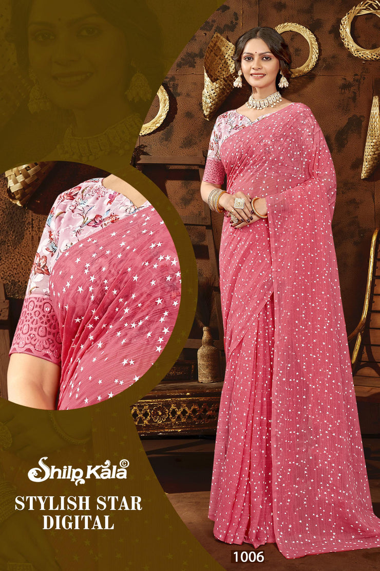 Stylish Star Shilpkala Fashions Multicolor White Cat Saree With Digital Printed Blouse (8 Colours Available).