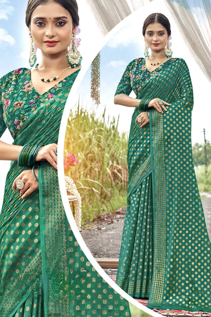 Rado Digital Gold Moss Saree with Digital Printed Blouse and Best Selling Saree Design