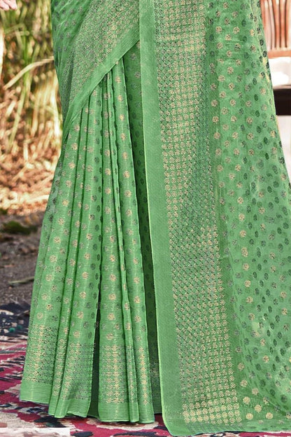 Rado Light  Moss  Saree with Digital Printed Blouse and Best Selling Saree Design