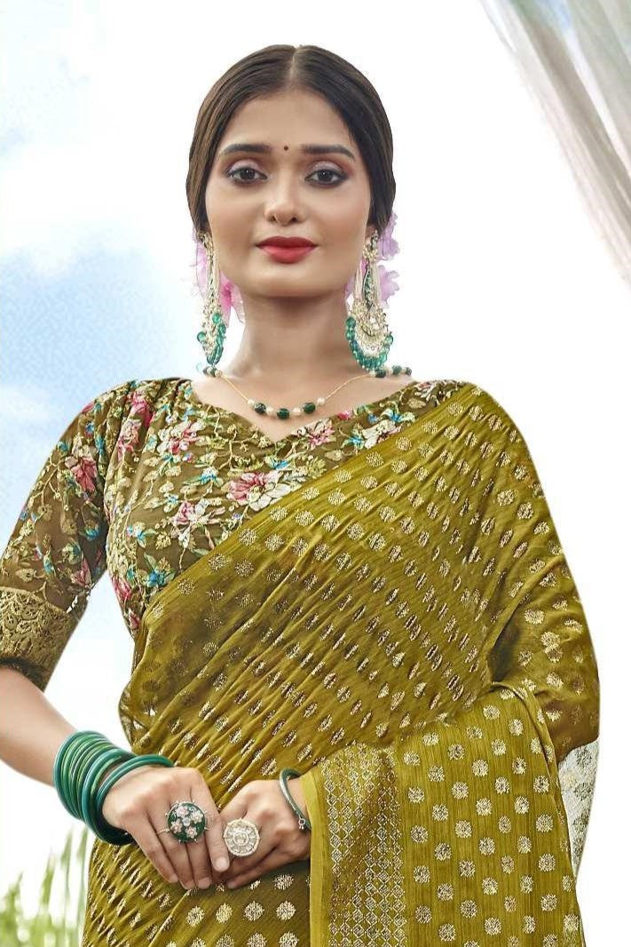 Rado Digital Gold Moss Saree with Digital Printed Blouse and Best Selling Saree Design