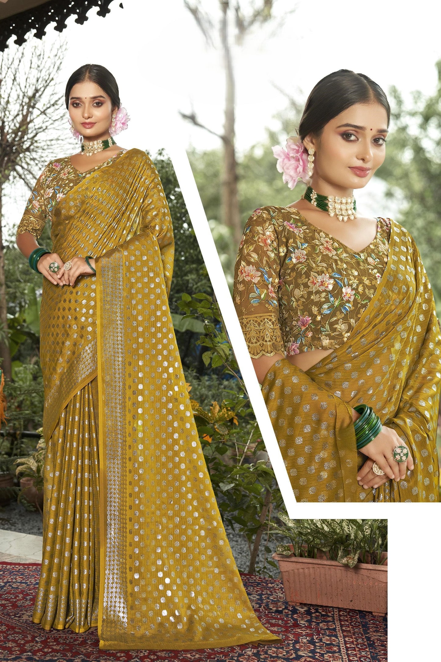 Rado Silver Digital  Moss Saree with Digital Printed Blouse and Best Selling Saree Design.