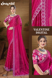 Valentine Multicolour Saree with Digital Shifli Blouse and Jarkan Stone Work Concept