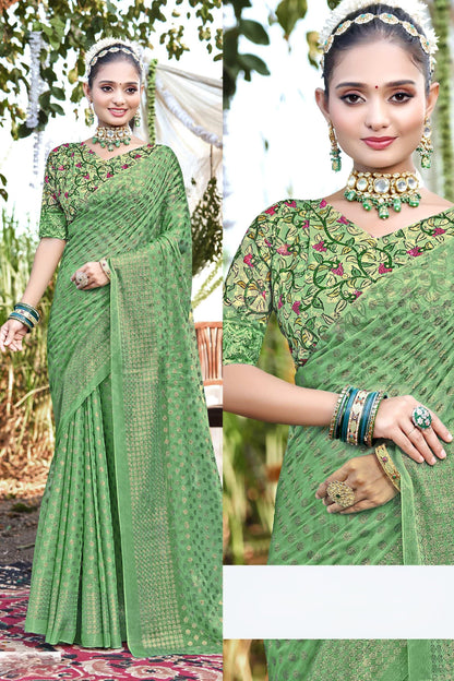 Rado Light  Moss  Saree with Digital Printed Blouse and Best Selling Saree Design