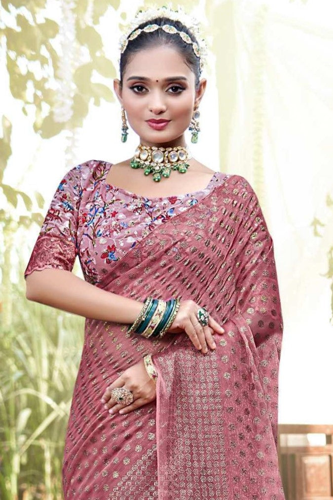 Rado Light  Moss  Saree with Digital Printed Blouse and Best Selling Saree Design