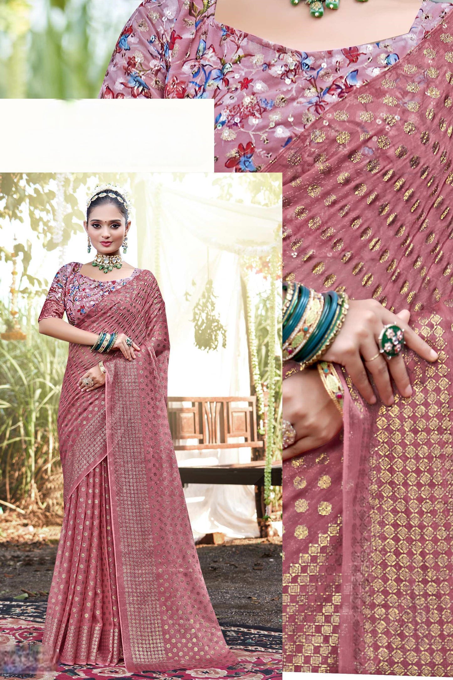 Rado Light  Moss  Saree with Digital Printed Blouse and Best Selling Saree Design