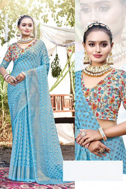 Rado Light  Moss  Saree with Digital Printed Blouse and Best Selling Saree Design