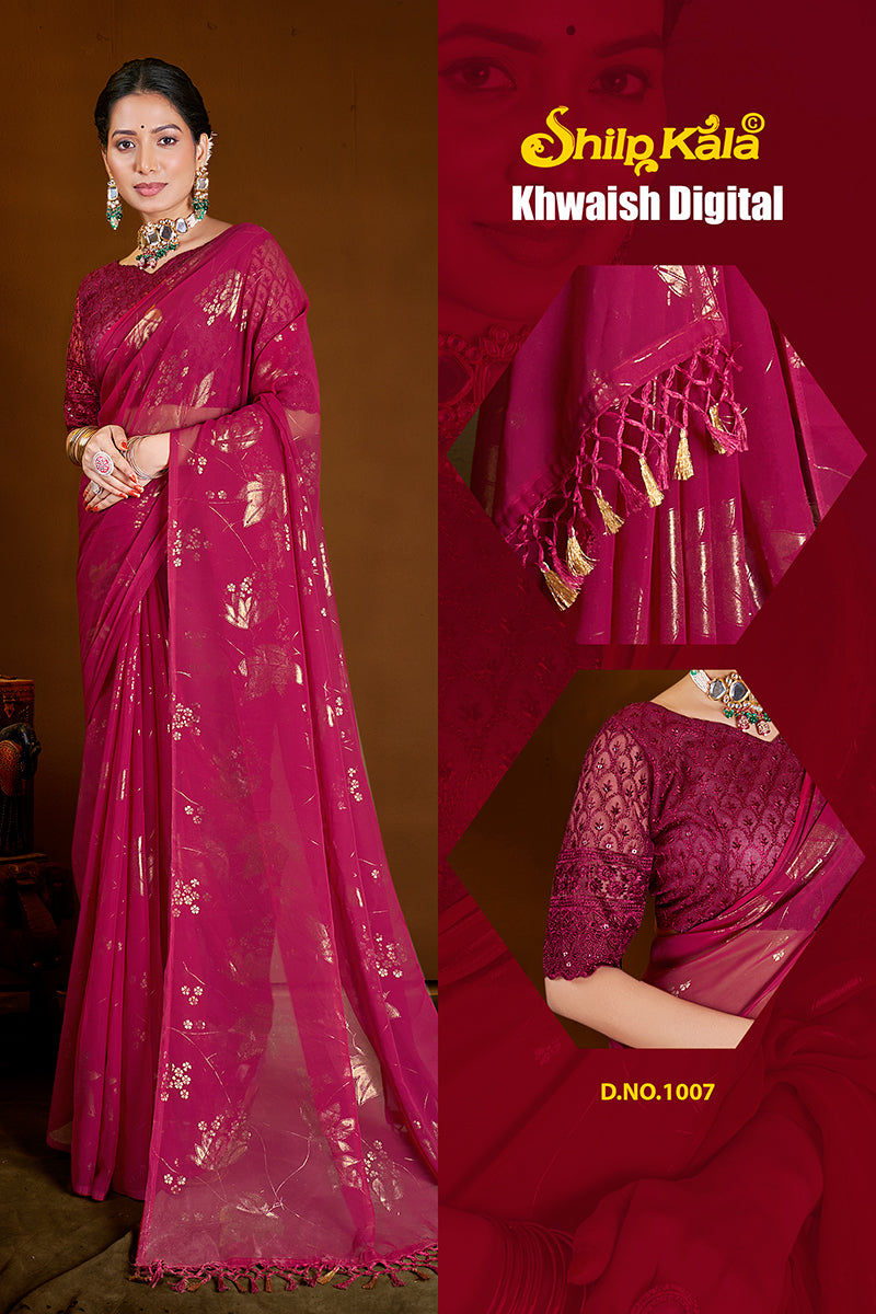 Khwaish Multicolor Chiffon Saree with Tone to Tone Matching (8 Colours Available).