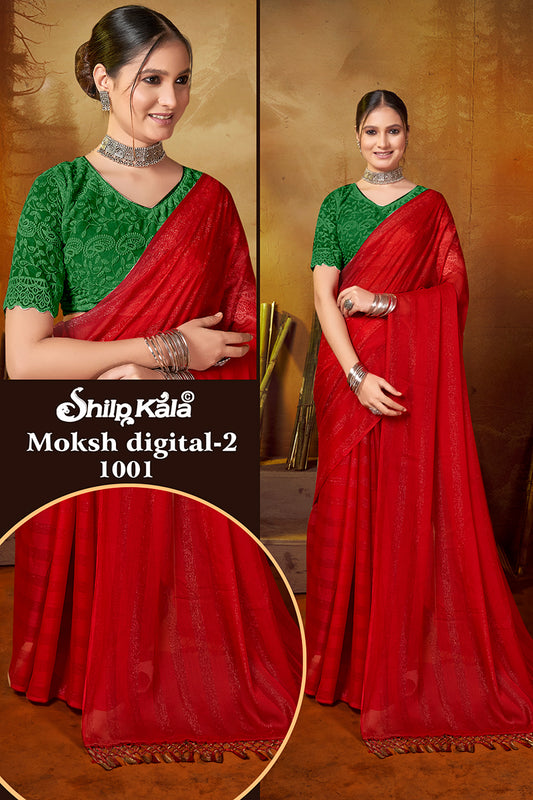 Moksh Multicolor Chiffon Saree with Fancy Lace