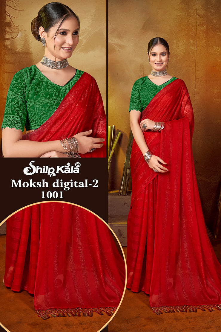 Moksh Multicolor Chiffon Saree with Fancy Lace(8 Colours Available).