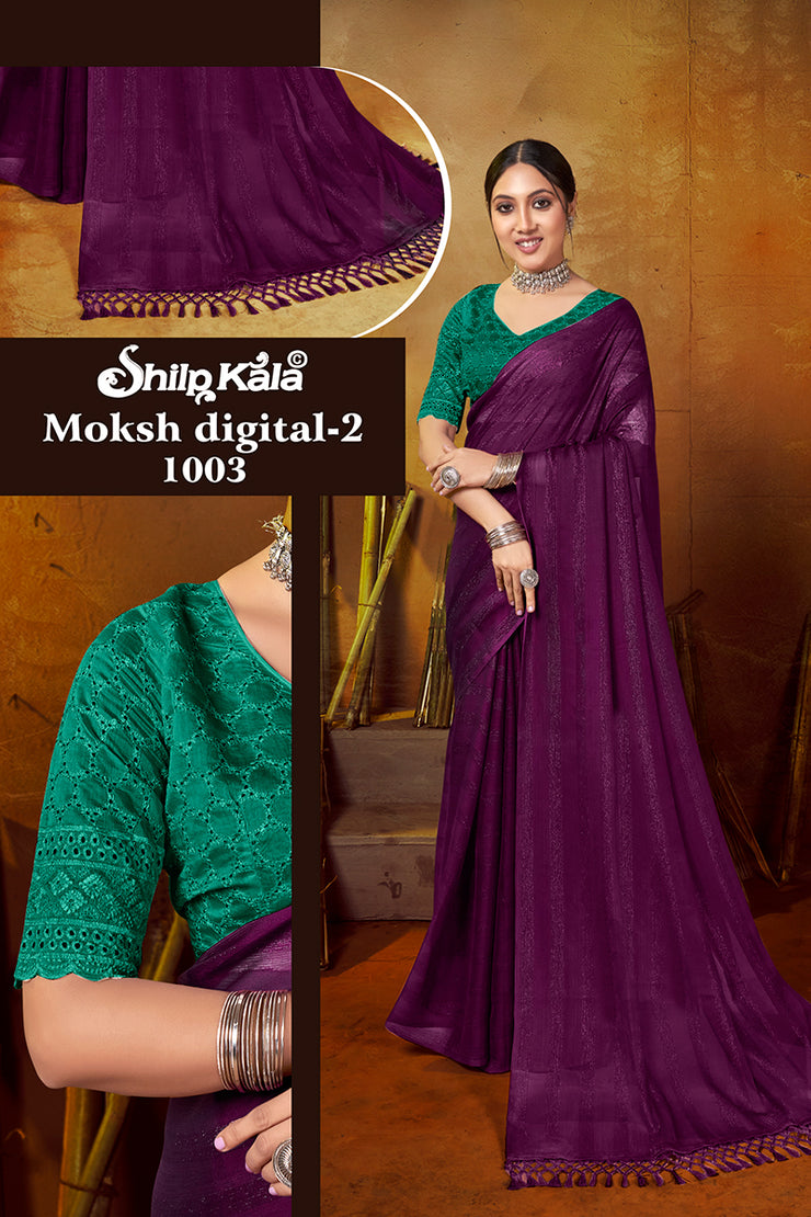 Moksh Multicolor Chiffon Saree with Fancy Lace(8 Colours Available).