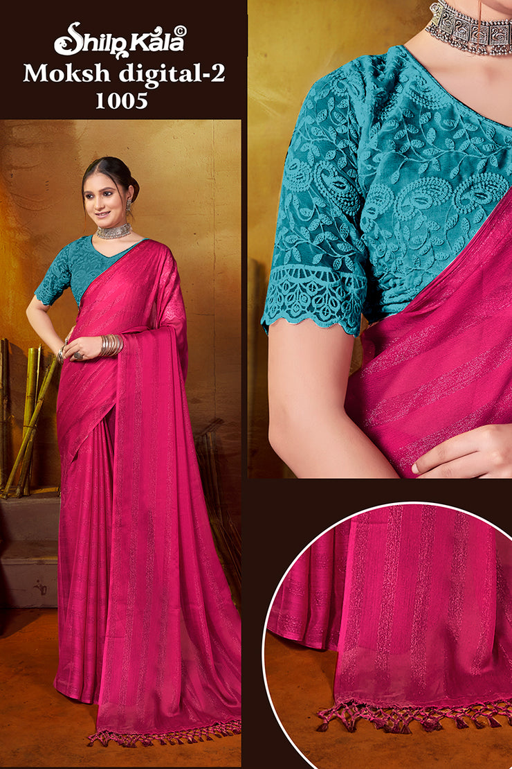 Moksh Multicolor Chiffon Saree with Fancy Lace(8 Colours Available).