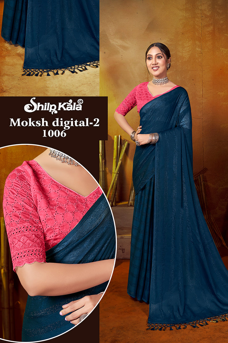 Moksh Multicolor Chiffon Saree with Fancy Lace(8 Colours Available).