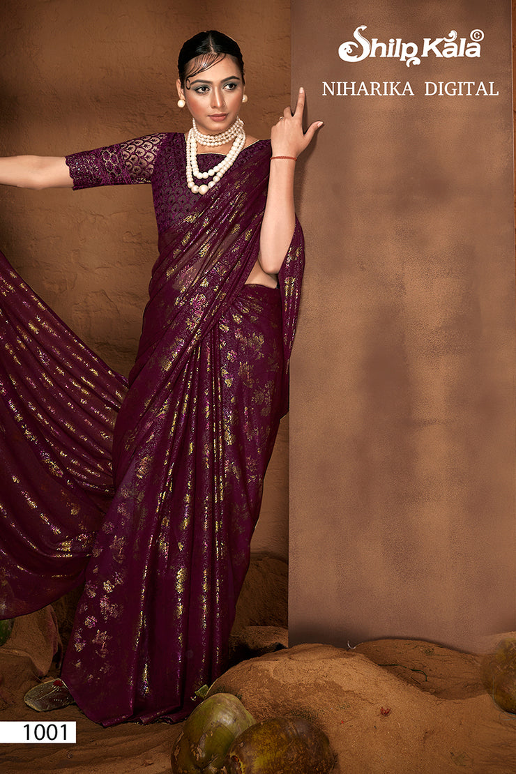 Niharika Multicolor Chiffon Saree with Jhaalar