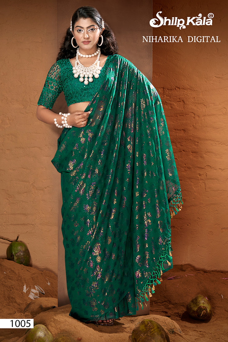 Niharika Multicolor Chiffon Saree with Jhaalar