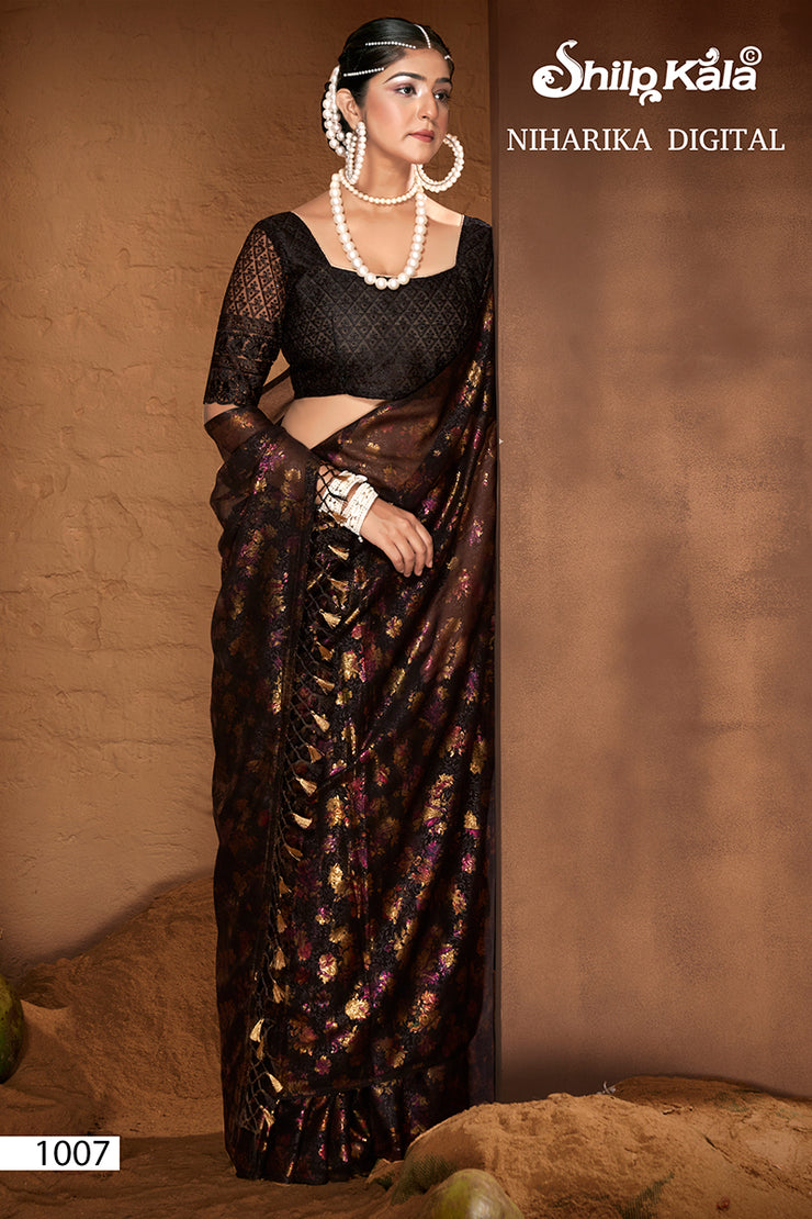 Niharika Multicolor Chiffon Saree with Jhaalar