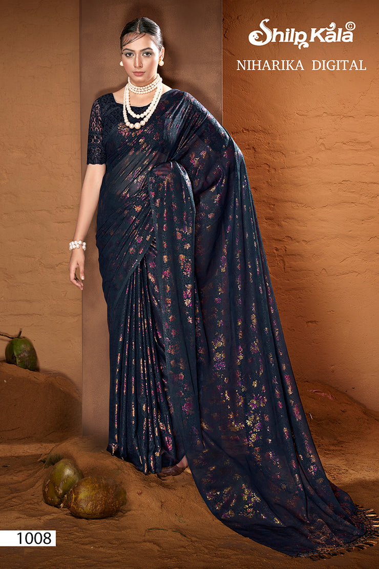 Niharika Multicolor Chiffon Saree with Jhaalar