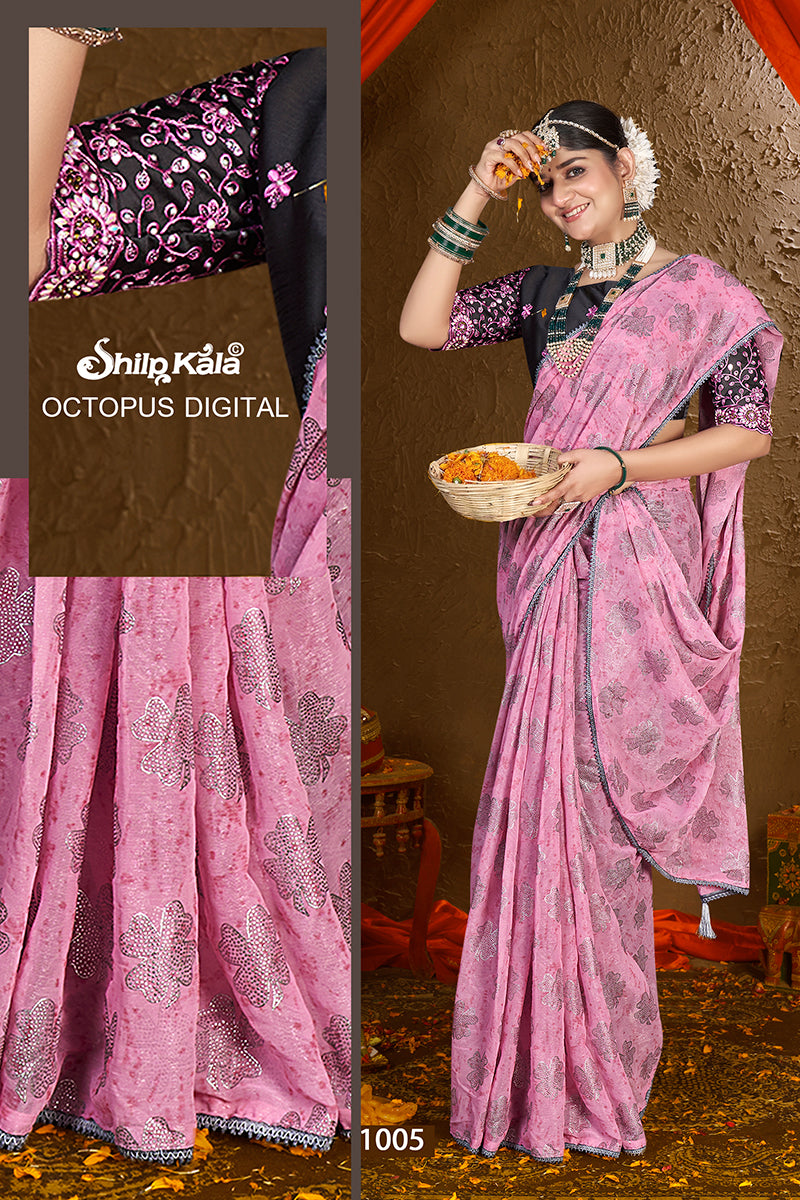 Multicolor Chiffon Saree with Fancy Lace