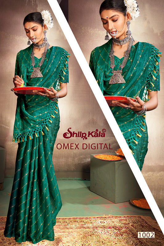 Omex Multicolor Chiffon Saree with Tone to Tone Matching