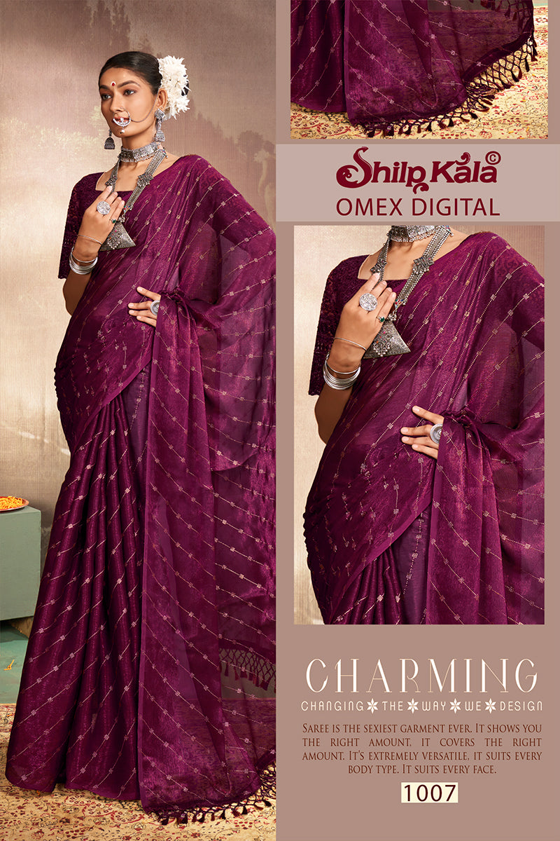 Omex Multicolor Chiffon Saree with Tone to Tone Matching (8 Colours Available).