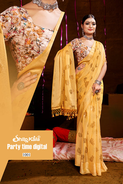 Party Time Multicolor Chiffon Saree with Digital Printed Blouse