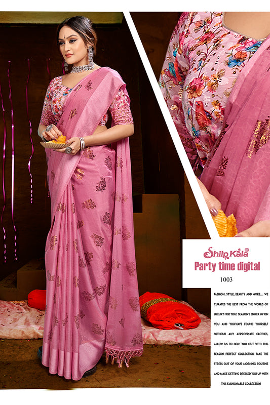 Party Time Multicolor Chiffon Saree with Digital Printed Blouse