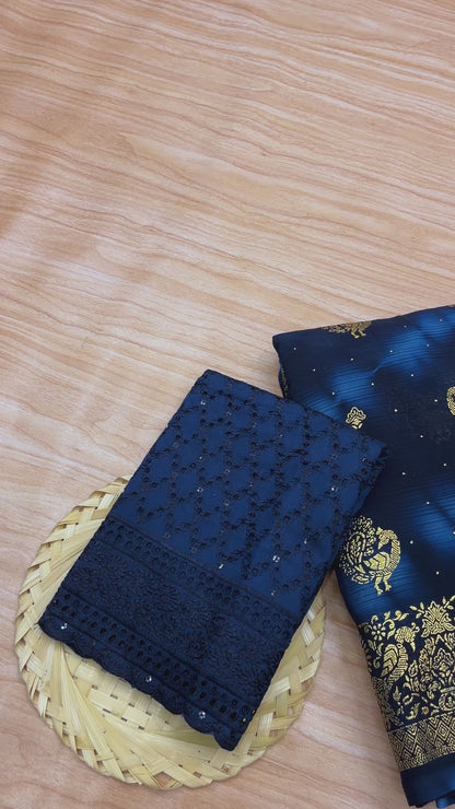 Google 2 Navy Blue Chiffon Saree with Prism Concept