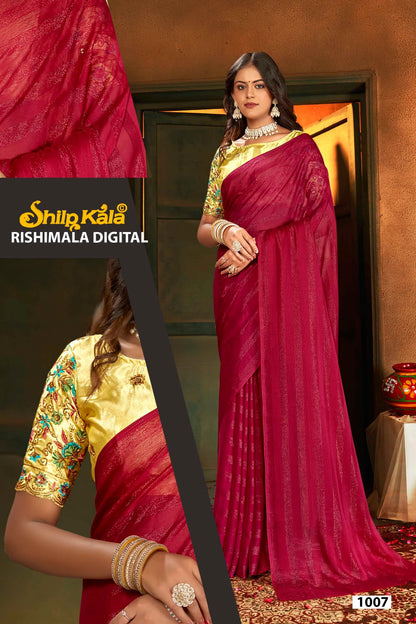 Rishimala Multicolor Saree Fancy Work Blouse and Contrast Matching