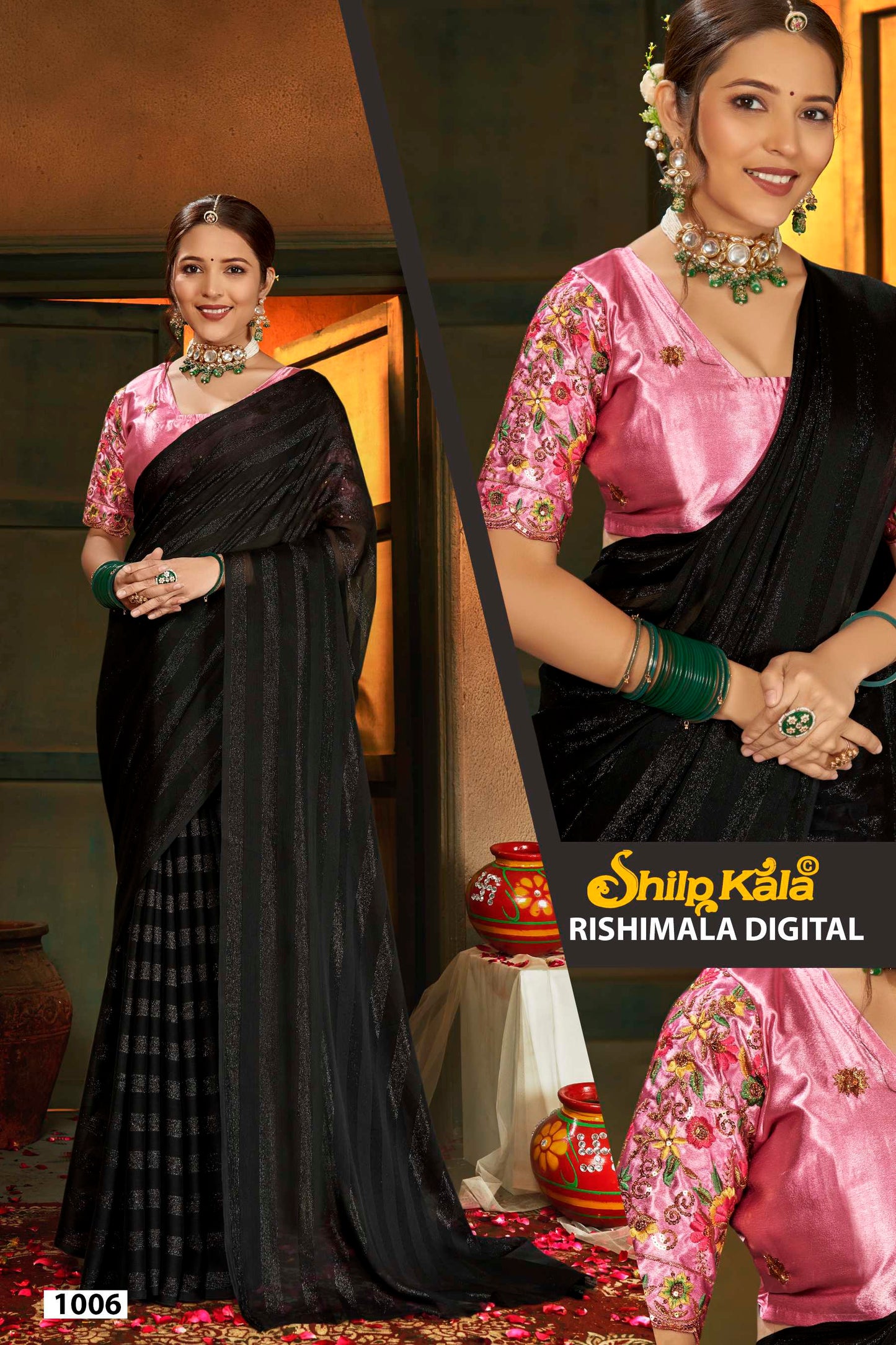 Rishimala Multicolor Saree Fancy Work Blouse and Contrast Matching