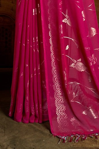 Roseline Multicolor Chiffon Saree with Rose Flower Print (8 Colours Available).