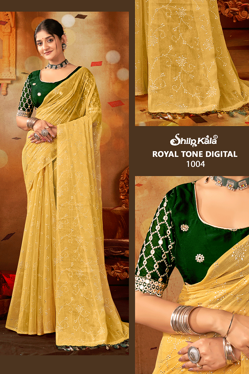Royal Tone Multicolor Chiffon Saree with Fancy Work Blouse
