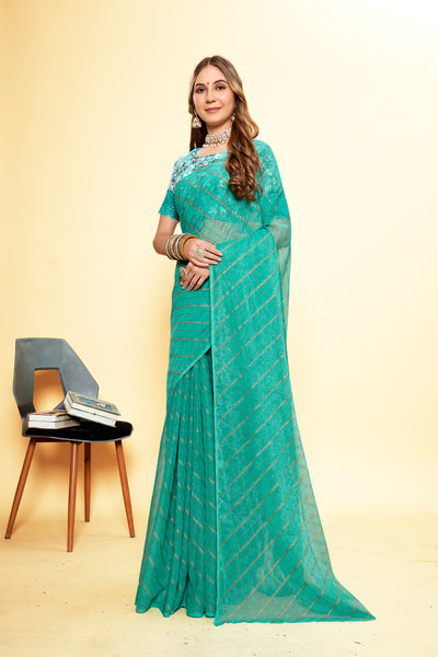 Sea Green Safar Saree with Digital Printed Blouse