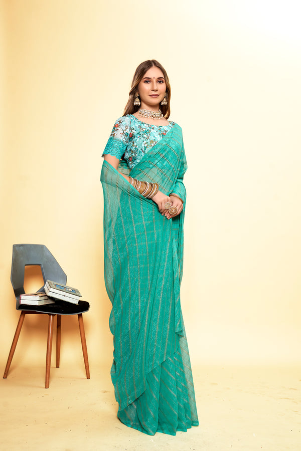 Sea Green Safar Saree with Digital Printed Blouse