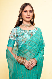 Sea Green Safar Saree with Digital Printed Blouse