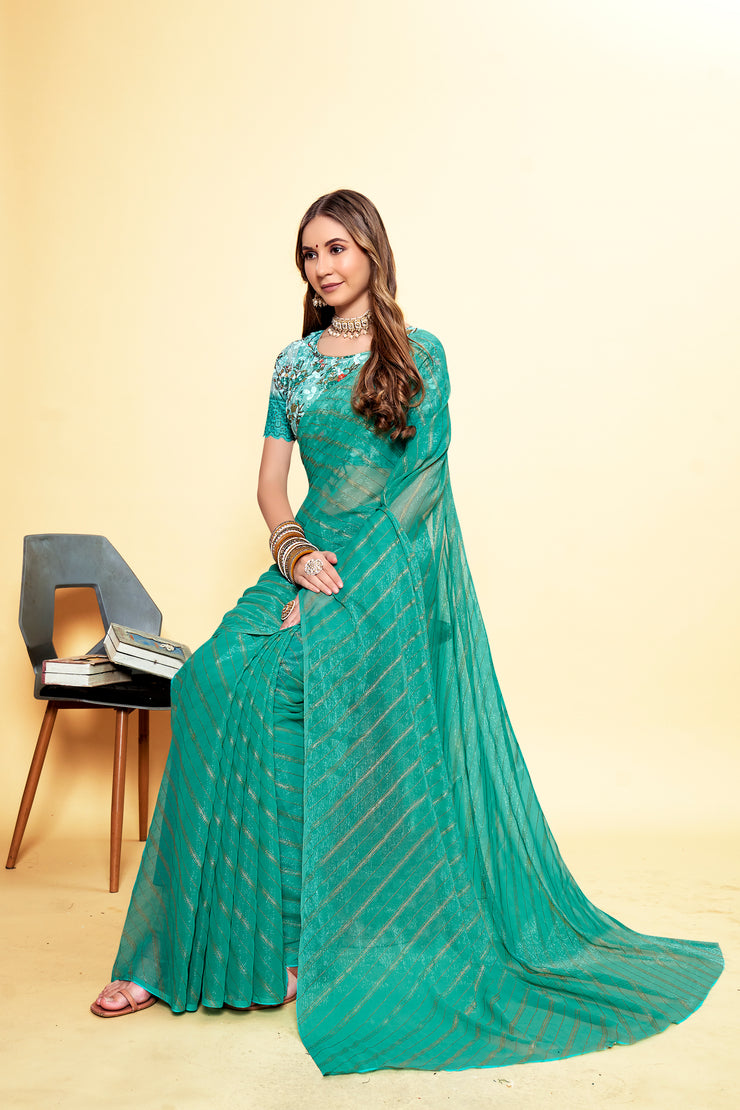 Sea Green Safar Saree with Digital Printed Blouse