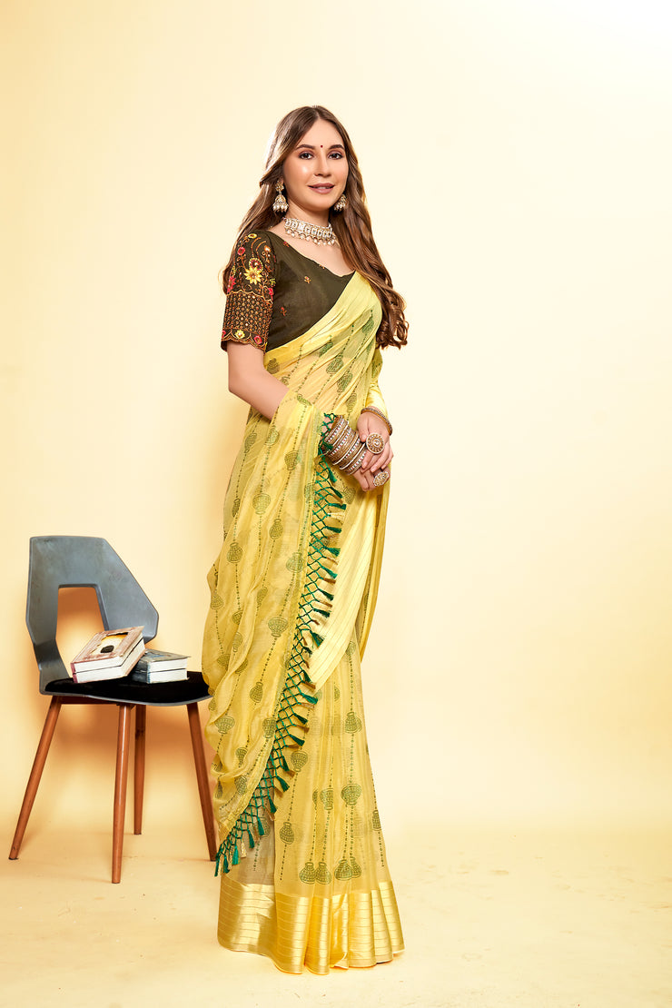 Kalash Multicolor Saree with Work Blouse and Contrast Matching (8 Colours Available).