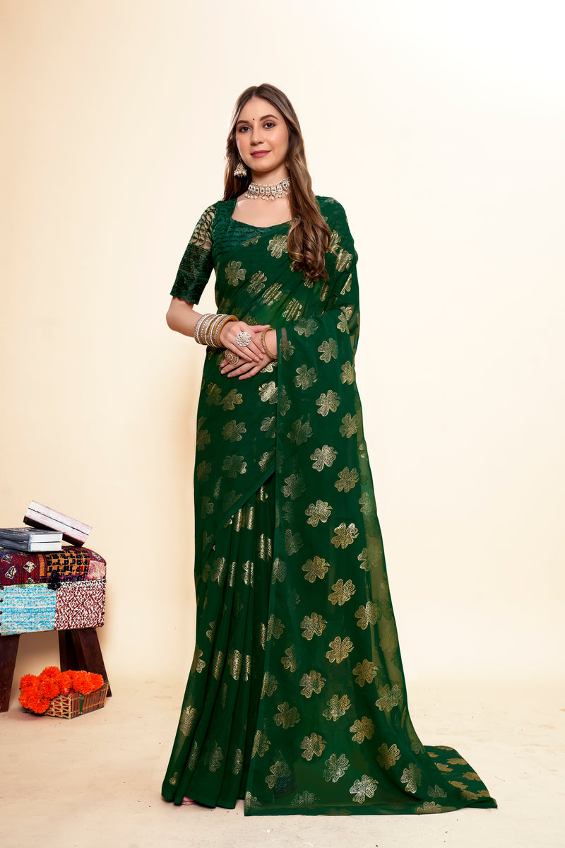 Nifty Multicolor Georgette Saree with Foil Printing