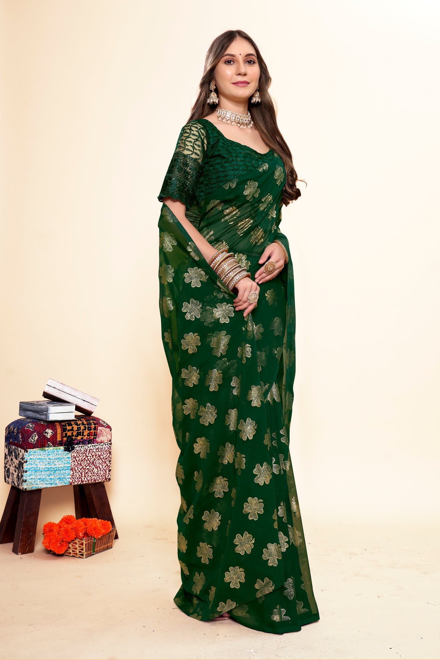 Nifty Multicolor Georgette Saree with Foil Printing
