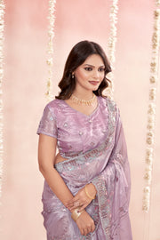 Highlights Purple Tissue Fancy Fabric Saree with stone work