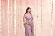 Highlights Purple Tissue Fancy Fabric Saree with stone work