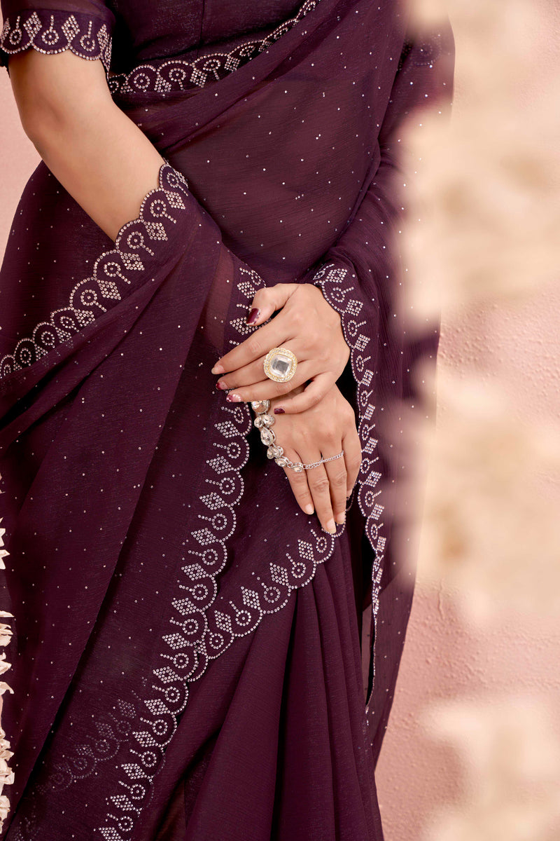 Riaz Magenta Organza Febric saree with Jarkan Stone Work.