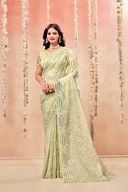 Classic Glass Tissue Multicolour Fancy Fabric Saree with tone to tone matching (6 Colours Available)