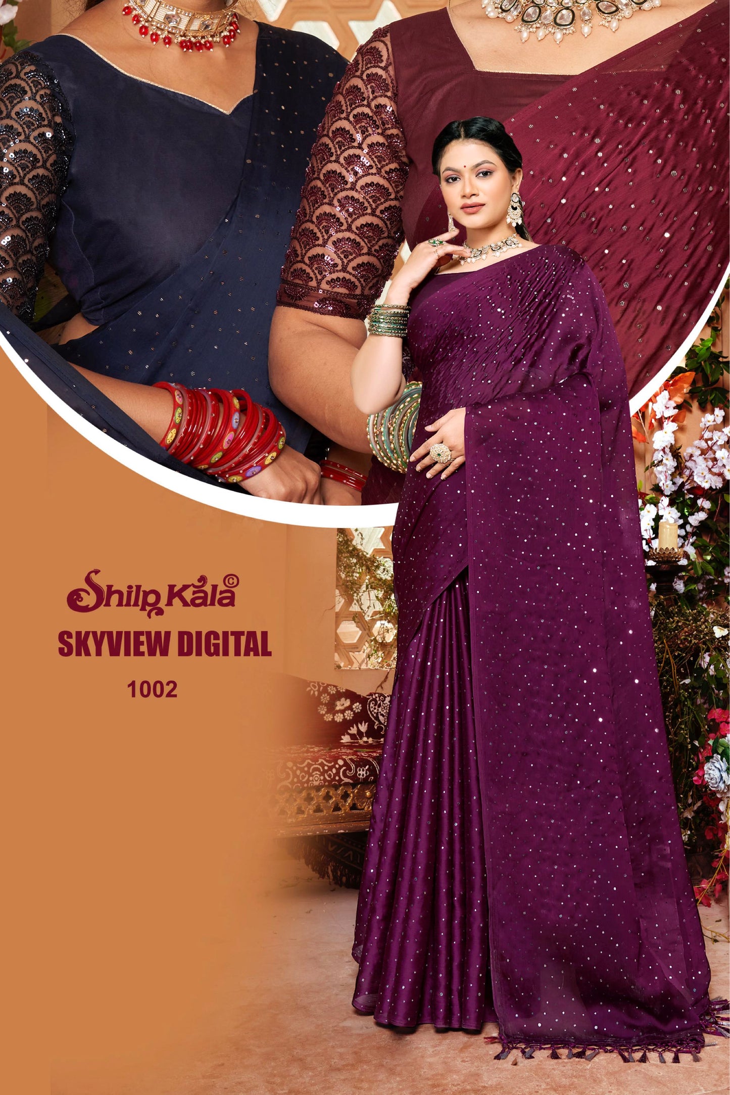 Skyview Multicolour Fancy Satin Saree with Net Tone to Tone Blouse