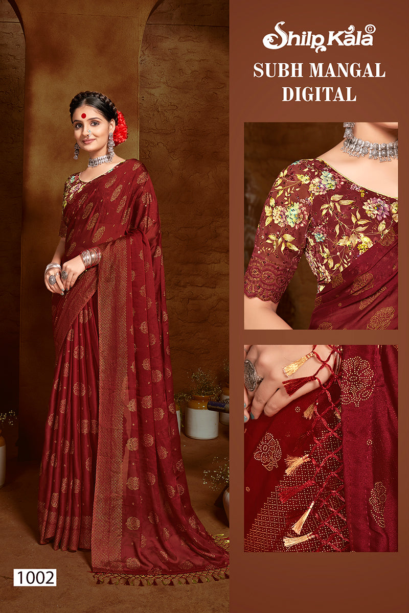 Subh Mangal Multicolor Chiffon Saree with Fancy Lace (8 Colours Available).