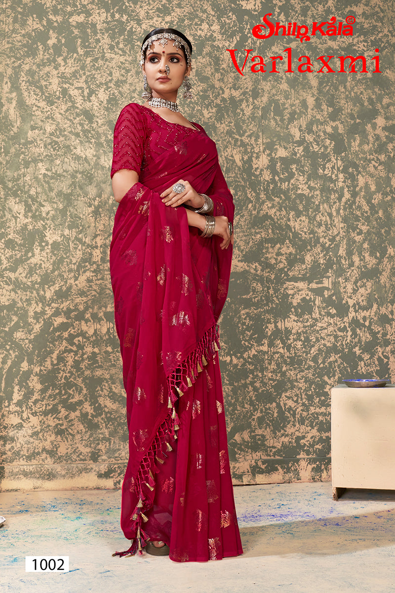 Pastel pink fancy chiffon saree printed with peacock feather design motifs  & sequin embroidered