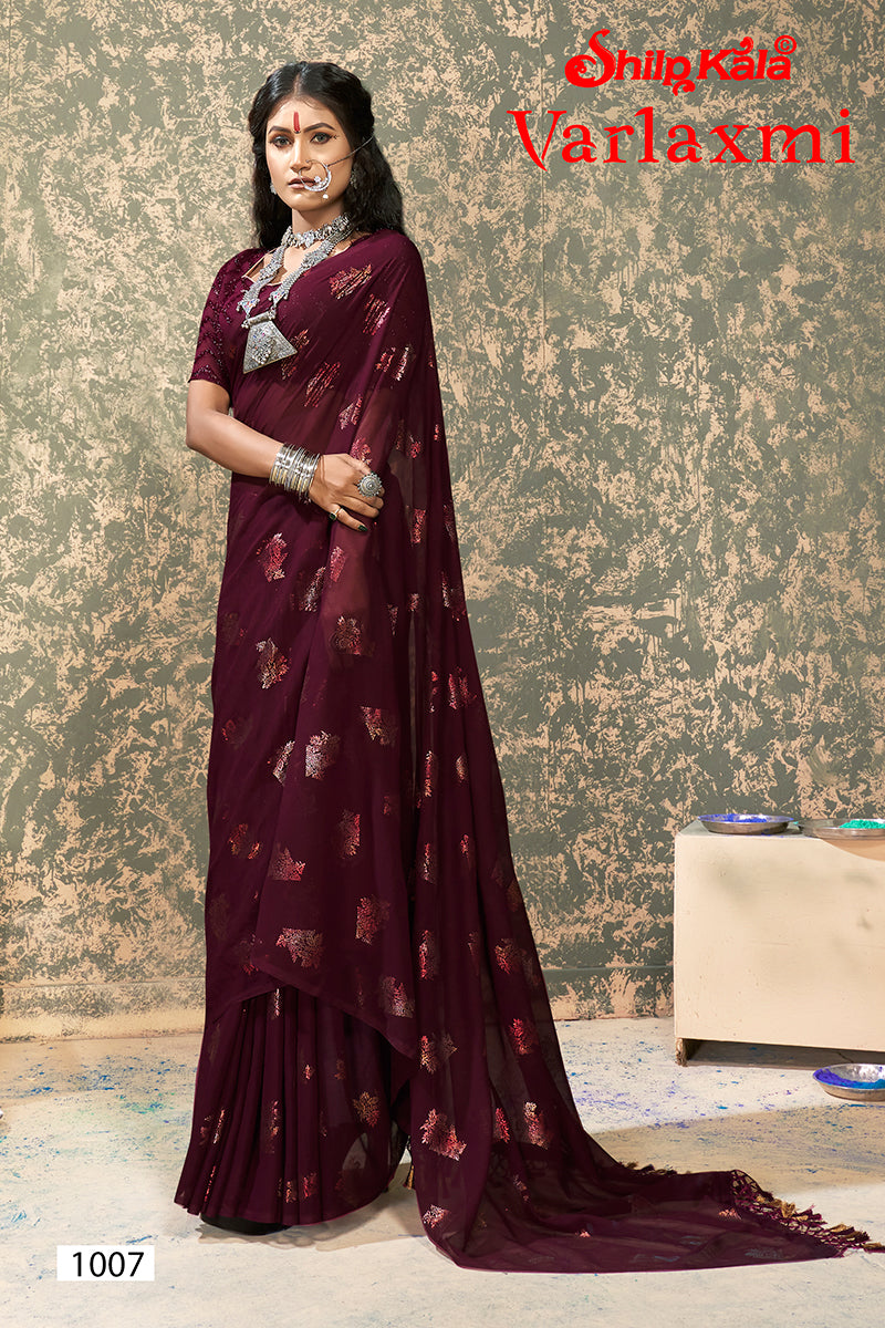 Varlaxmi Multicolor Chiffon Saree with Fancy Lace